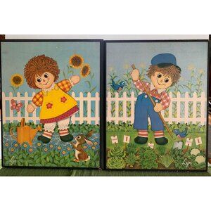 Vintage Raggedy Ann & Andy by Lyn Wood Wall Art Picture Set 12x15